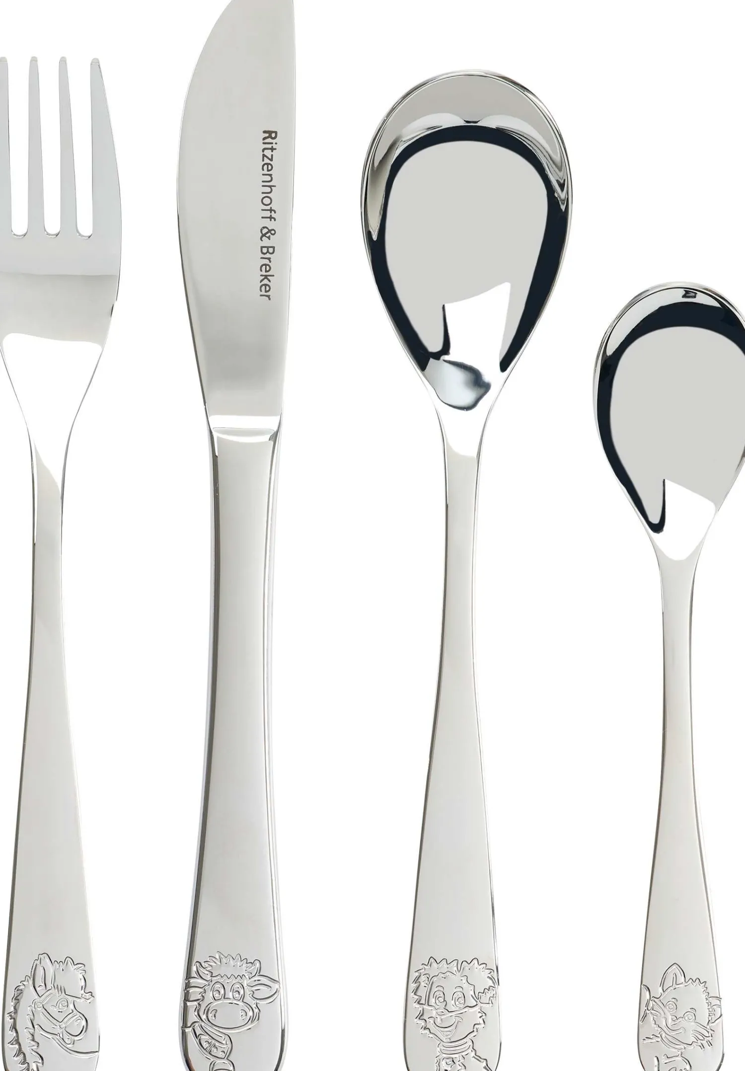 Hot Kinderbesteck-Set Hoftiere | 4-teilig | silber Besteck|Kinder