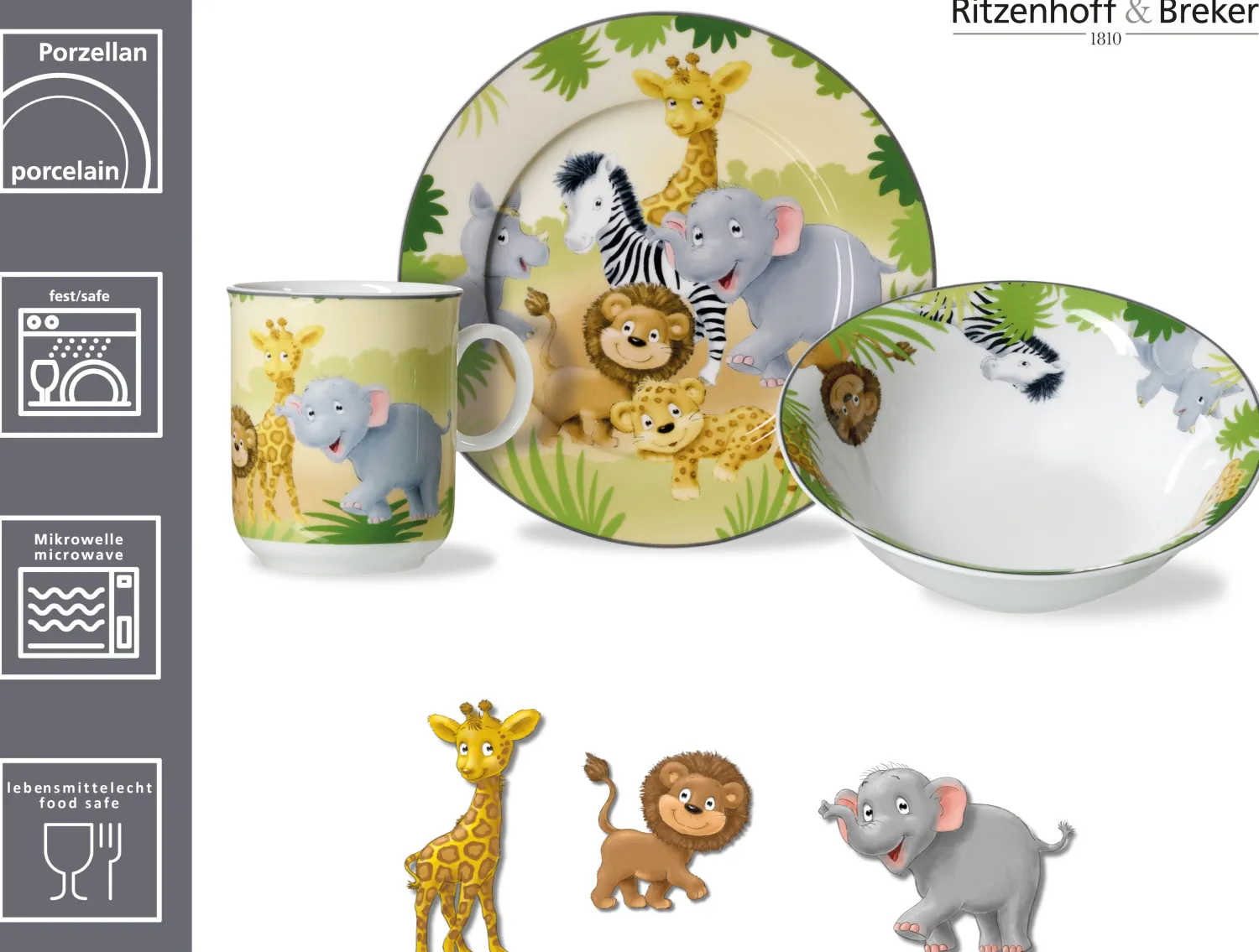 Best Kindergeschirr-Set Afrikatiere | 3-teilig Set|Kinder
