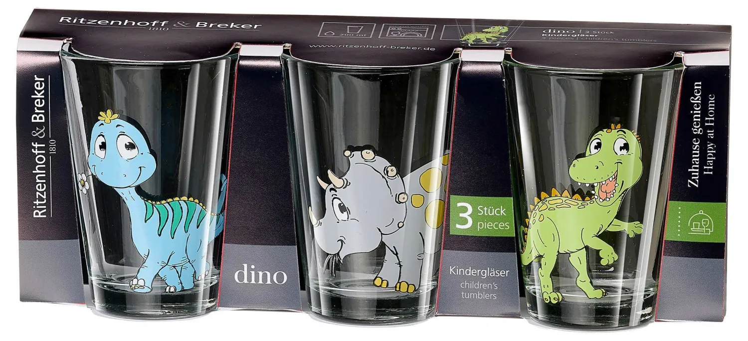 Discount Kindergläser-Set Dino | 3-teilig | 200 ml Gläser-Set|Kinder