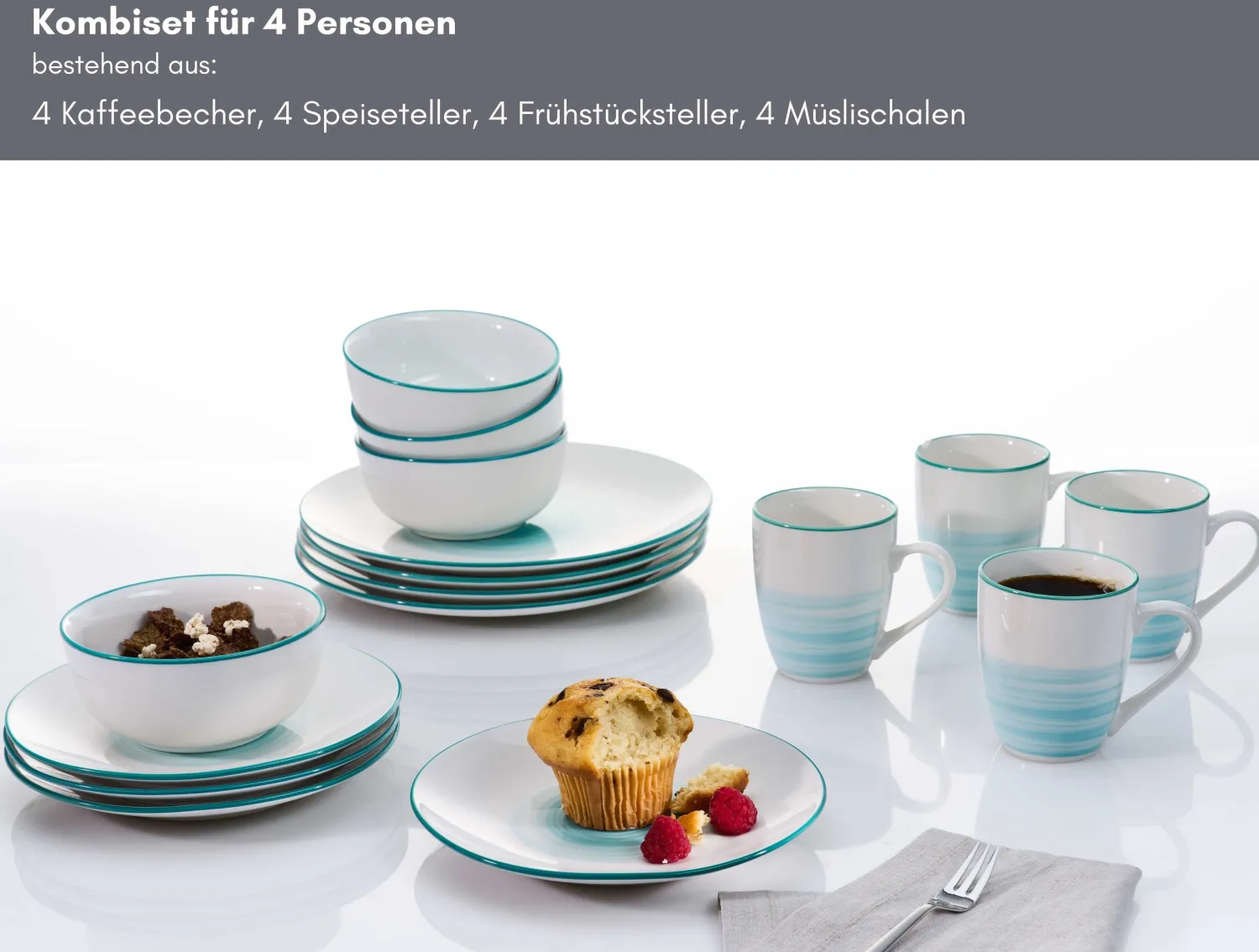Hot Kombiservice Luna | 16-teilig | türkis Service