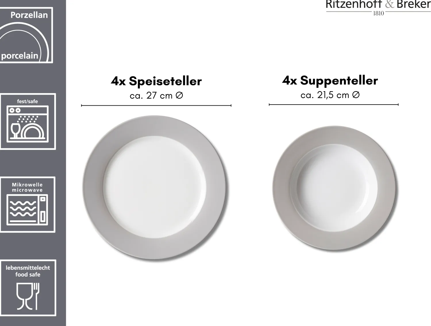 Tafelservice Doppio | 8-teilig | grau Service