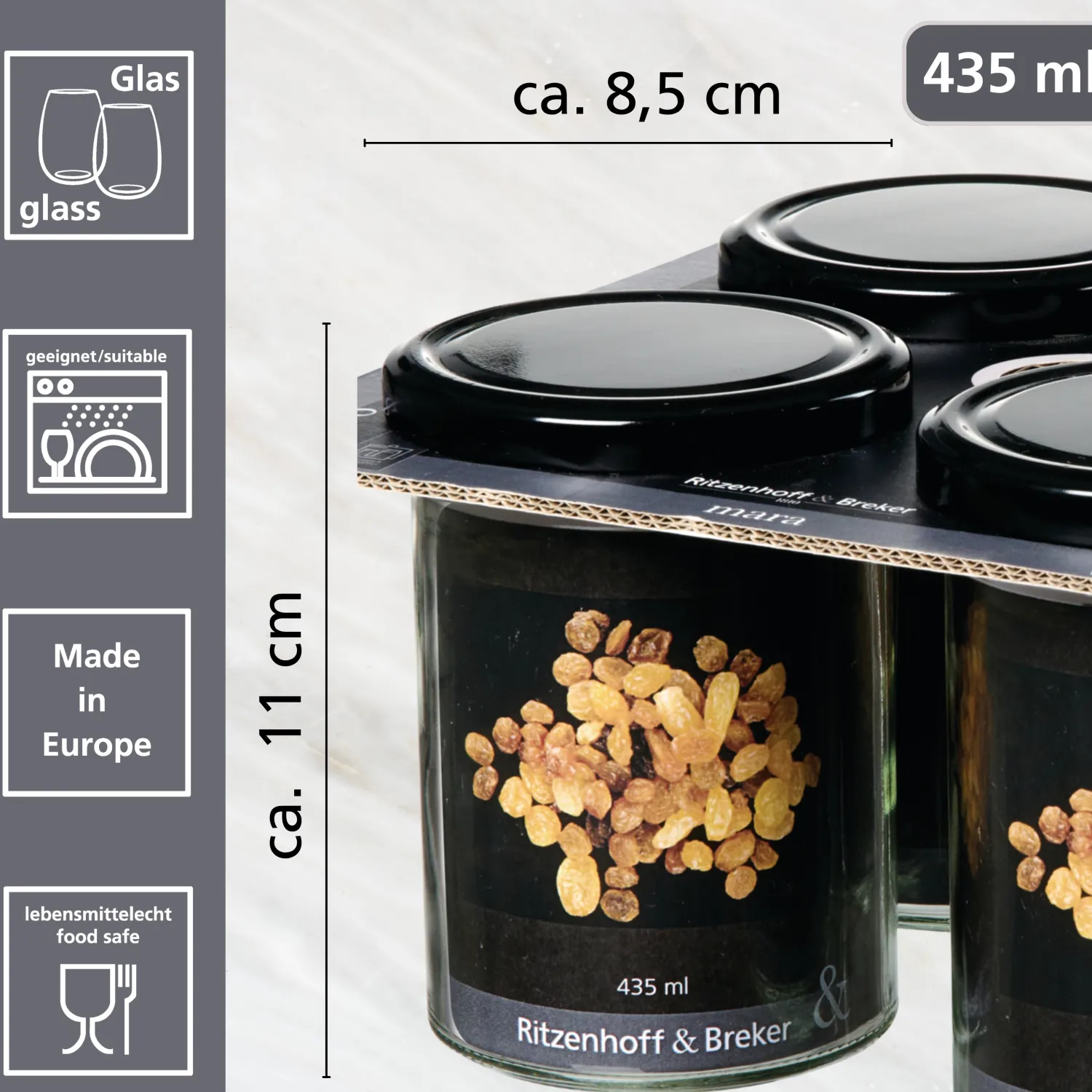 New Vorratsgläser-Set Mara | 4-teilig | 435 ml Vorratsgläser-Set